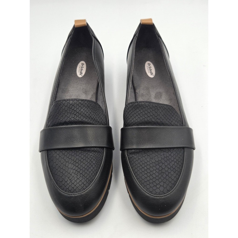 Dr. Scholl's Black Slip On Loafers Wms 8 Snake Embossed Textured Comfort Shoes